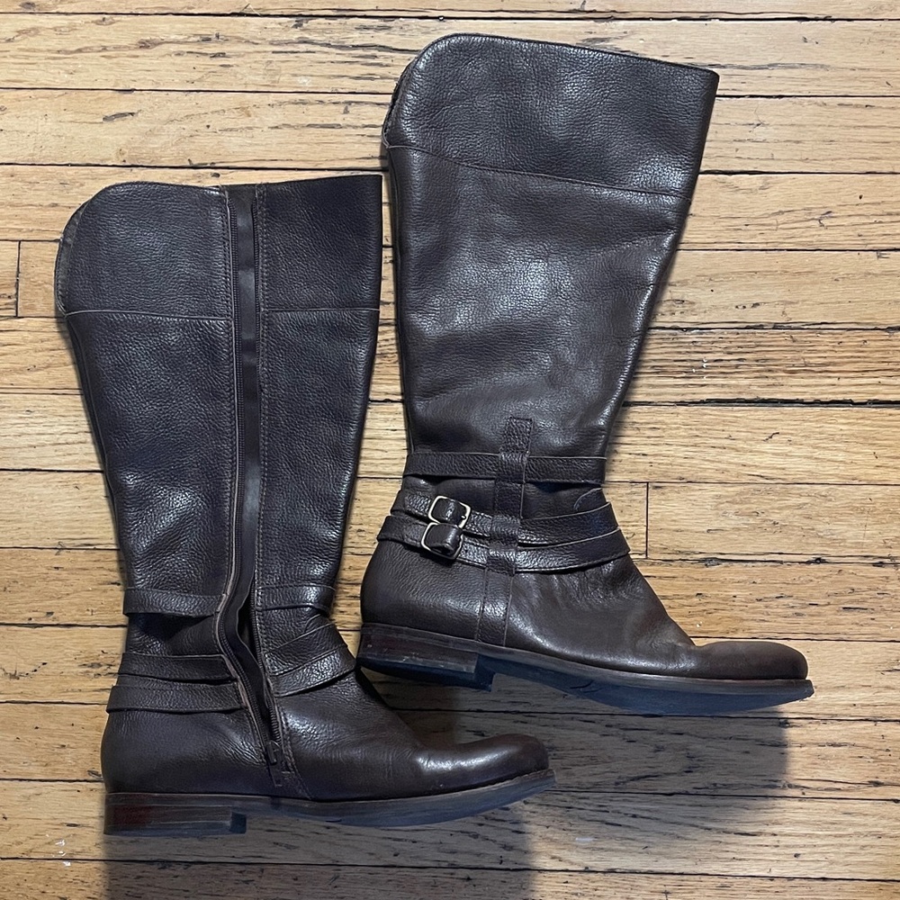 Brown knee high leather boots